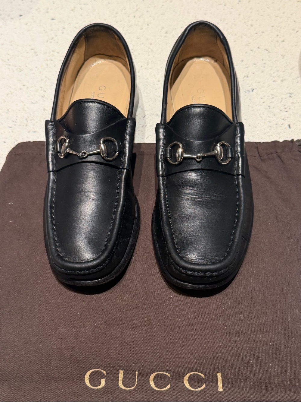 Gucci Black Leather Horsebit Slip-On Loafers